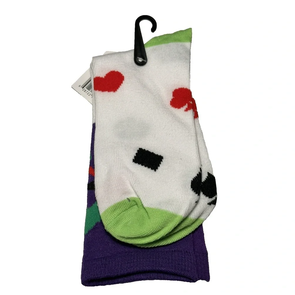 Womens Halloween Crew Socks Size 9-11 Purple White Novelty Playing Cards 1 Pair